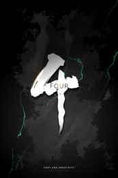 黑色泼墨新中式书法毛笔数字4创意设计海报