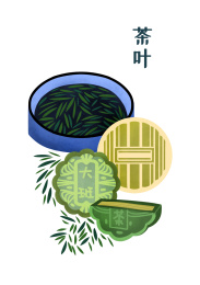 茶叶款式中秋月饼元素原创插画小场景