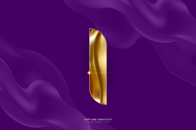 紫色背景金色肌理立体数字1质感创意海报