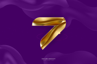 紫色背景金色肌理立体数字7质感创意海报