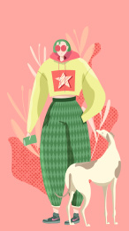 扁平潮酷女孩墨镜服装模特现代商业插画卫衣