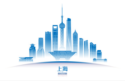 上海城市建筑群天际线矢量插画海报