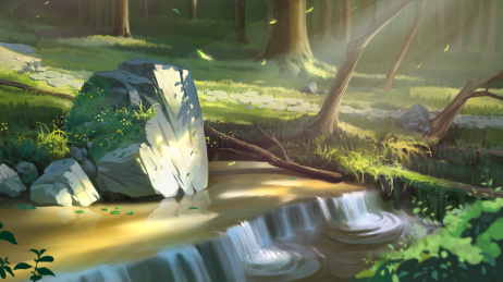 二次元唯美场景电脑桌面壁纸森林小溪壁纸