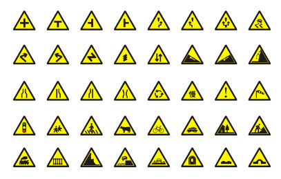 矢量三角形交通警示黄色标志图标