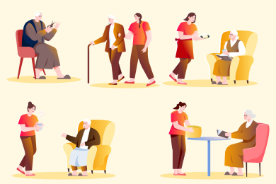 感恩养老插画人物