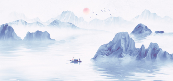 中国风蓝色山水画背景