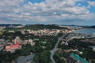 中国辽宁大连旅顺城市航拍