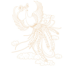 口衘牡丹花的凤凰鸟