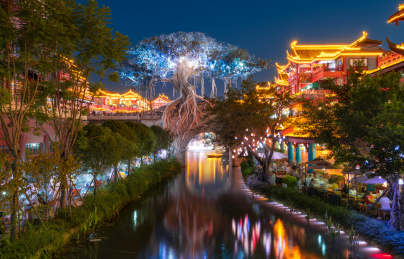 四川省眉山市眉山水街古建筑夜景风光