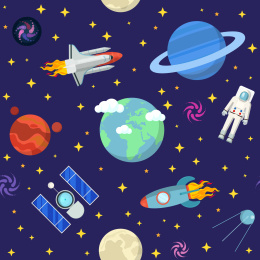 可爱星球火箭星星背景插图