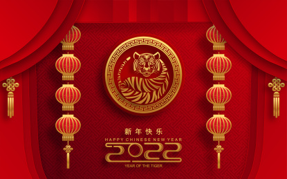 新年快乐老虎灯笼帘子创意插图
