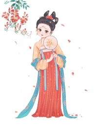 唐汉服国风少女团扇花卉人物插画