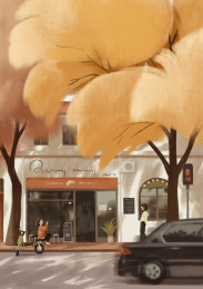 秋季树下闺蜜拍照插画