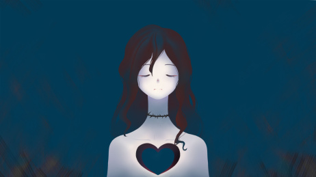 颈部缠绕荆棘的空心少女情感表达插画海报