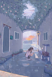 下雨天树下的小猫咪