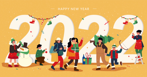 2022年圣诞节黄色新年贺卡