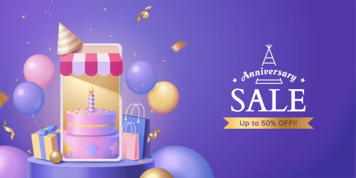 三维渲染在线商店周年特卖横幅