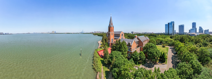 江苏苏州独墅湖城市航拍风光