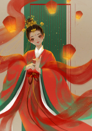 灯笼飞天中的红衣小姑娘
