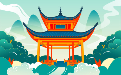 长沙地标爱晚亭插画