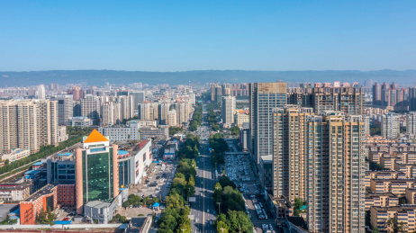 亚洲中国河南省焦作市航拍城市建筑风景