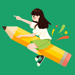 开学季女孩坐着铅笔飞翔
