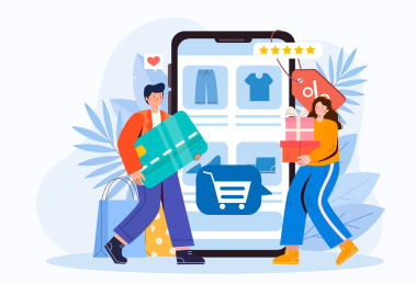 网购的年轻人矢量插画