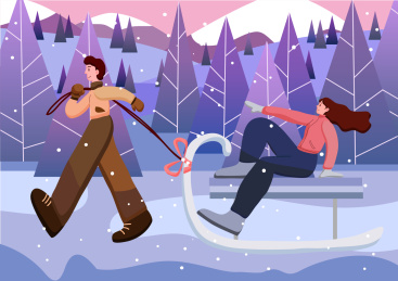 拉雪橇在雪地走