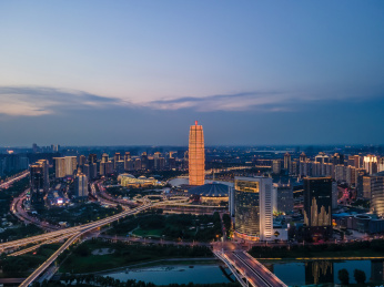 航拍中国湖南郑州国际会展中心夕阳夜景