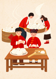 腊月二十九蒸馒头年俗插画