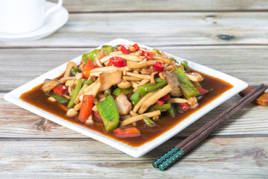 中式家常菜青红椒炒白玉菇