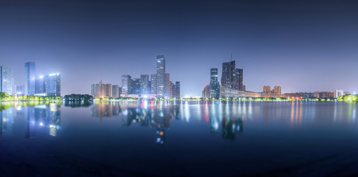 安徽合肥政务区CBD天鹅湖公园夜景风光