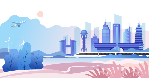 中国江苏常州市城市旅游景观手绘矢量插画