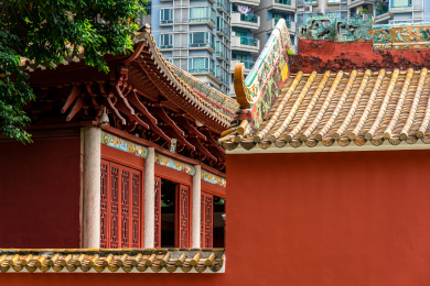 广州农讲所番禺学宫古建筑红墙特写