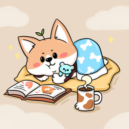 柯基狗宅家看书