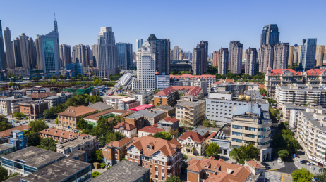 中国天津意式风情区建筑群航拍图