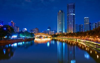 中国四川成都九眼桥安顺廊桥夜景