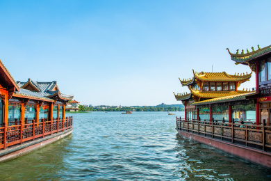 中国浙江杭州西湖传统中式游船西湖画舫