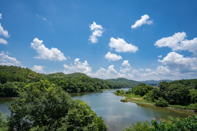 福建龙岩长汀清澈汀江水及两岸的植被