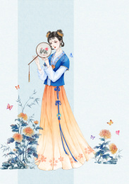 菊花与汉服少女