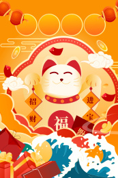 招财猫插画矢量图