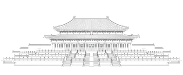 超精细北京故宫古建筑太和殿矢量线稿