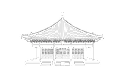 超精细北京故宫古建筑中和殿矢量线稿