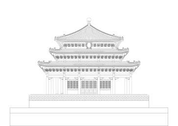 超精细北京故宫古建筑景山万春亭矢量线稿