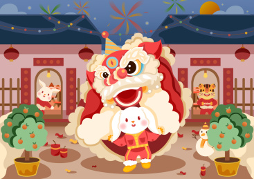 小兔子舞狮庆祝新年
