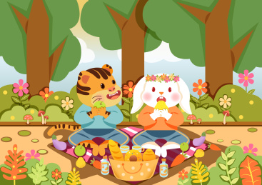 老虎和兔子去春游