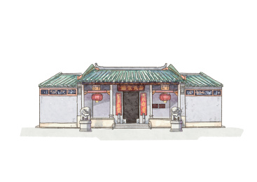 中山市林氏宗祠建筑插画