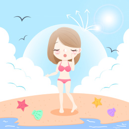 海滩上晒伤的女人