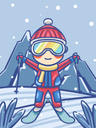 手绘卡通滑雪插画设计