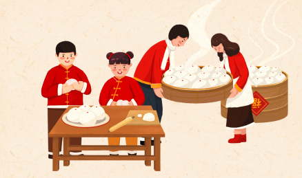 腊月二十九蒸馒头年俗插画横版